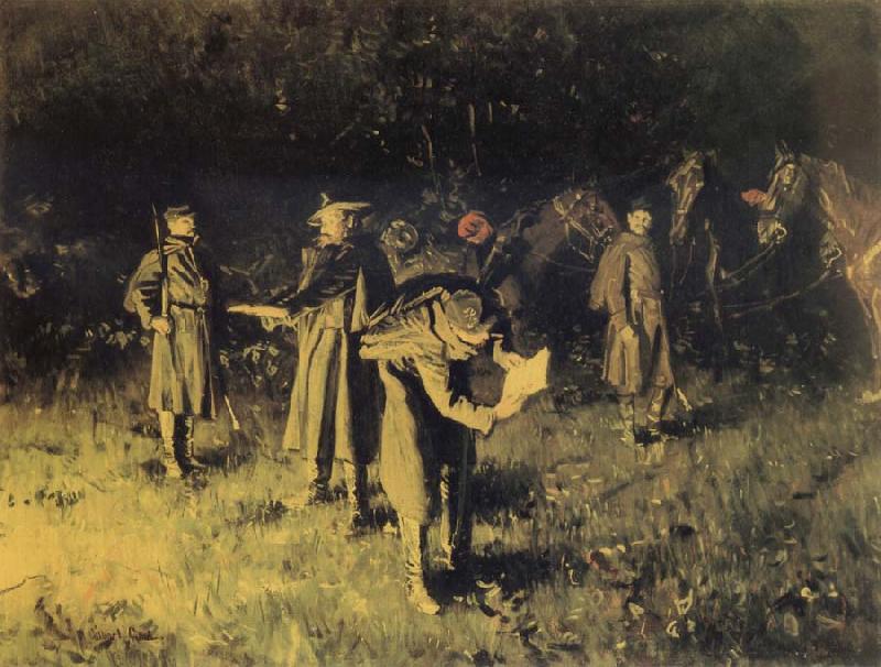 unknow artist Federal troops reading a message at fireside France oil painting art